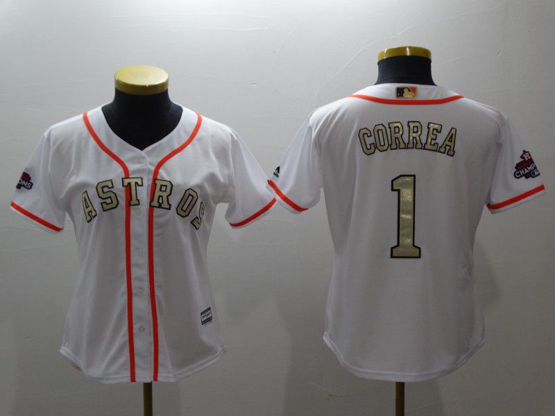 Women Houston Astros #1 Correa White Gold version MLB Jerseys->new orleans saints->NFL Jersey